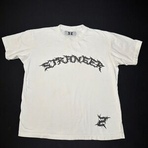 S2 Stranger T-Shirt Men's Medium White Goth Font Short Sleeve Crew Neck Top‎
